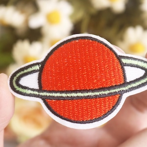 planet patch, orange, space, iron on patch, embroidered patch, funny patch, aesthetic patch, gorgeous patch, applique