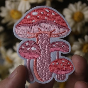 pink mushrooms patch, cute, iron on patch, stick on patch, embroidered patch, funny patch, aesthetic patch, gorgeous patch