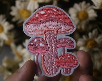 pink mushrooms patch, cute, iron on patch, stick on patch, embroidered patch, funny patch, aesthetic patch, gorgeous patch