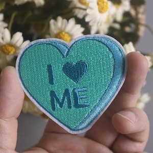 I love me patch, green heart patch, love yourself, iron on patch, embroidered patch, funny patch, aesthetic patch, gorgeous patch, applique