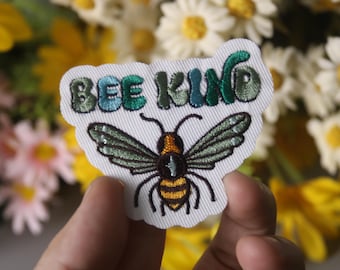 parche be kind, parche de abeja, parche termoadhesivo, parche bordado, parche divertido, parche estético, parche hermoso, aplique