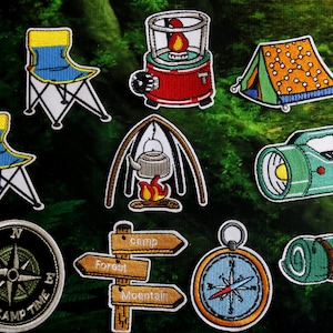camping patch, campfire patch, compass, iron on patch, embroidered patch, funny patch, aesthetic patch, gorgeous patch,patch by set