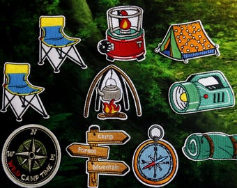 camping patch, campfire patch, compass, iron on patch, embroidered patch, funny patch, aesthetic patch, gorgeous patch,patch by set