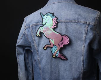 large sequined unicorn patch, shining, iron on patch, embroidered patch, funny patch, aesthetic patch, gorgeous patch, applique
