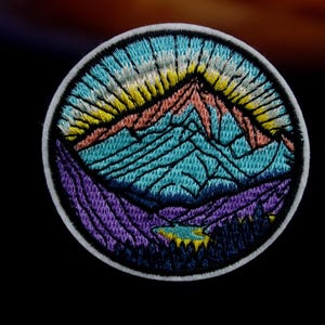 mountain patch, sunrise patch, outdoor patch, iron on patch, stick on patch, embroidered patch, funny patch, aesthetic patch, adventure