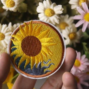 Sonnen Patch, Sonnenblume Aufnäher, Bügelbild, Bügelbild, Patch, gestickter Patch, lustiger Patch, ästhetischer Patch, wunderschöner Patch