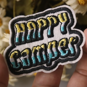 happy camper patch, camping patch, iron on patch, stick on patch, embroidered patch, funny patch, aesthetic patch, gorgeous patch