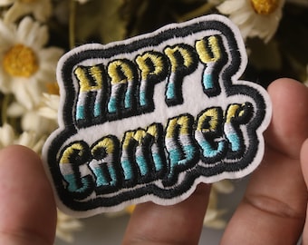 happy camper patch, camping patch, iron on patch, stick on patch, embroidered patch, funny patch, aesthetic patch, gorgeous patch