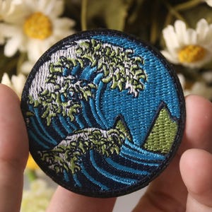 sea wave patch, the great wave of Kanagawa patch, iron on patch, stick on patch, embroidered patch, funny patch, aesthetic patch