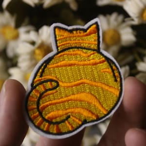 fat lazy orange tabby cat patch, kitty patch, iron on patch, stick on patch, embroidered patch, funny patch, aesthetic patch, gorgeous patch