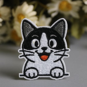 black white cat patch, kitty patch, cute, iron on patch, embroidered patch, funny patch, aesthetic patch, gorgeous patch, applique