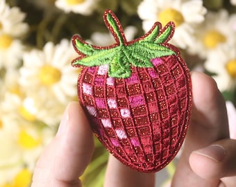sparkling disco ball strawberry fruit patch, iron on patch, stick on patch, embroidered patch, funny patch, aesthetic patch, gorgeous patch