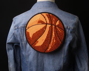 large sequined basketball patch, glitter, iron on patch, embroidered patch, funny patch, aesthetic patch, gorgeous patch, applique
