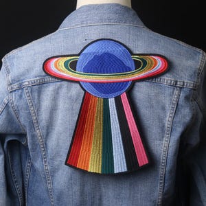 large rainbow planet patch, laser patch, iron on patch, embroidered patch, funny patch, aesthetic patch, gorgeous patch, applique