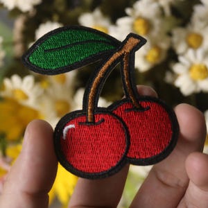 red cherry patch, fruit patch, iron on patch, embroidered patch, funny patch, aesthetic patch, gorgeous patch, applique