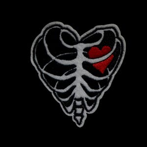 red heart patch, skeleton chest patch, punk, iron on patch, embroidered patch, funny patch, aesthetic patch, gorgeous patch, applique