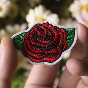 red rose patch, flower patch, iron on patch, stick on patch, embroidered patch, funny patch, aesthetic patch, gorgeous patch