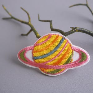 rainbow planet patch, space patch, iron on patch, embroidered patch, funny patch, aesthetic patch, gorgeous patch, applique