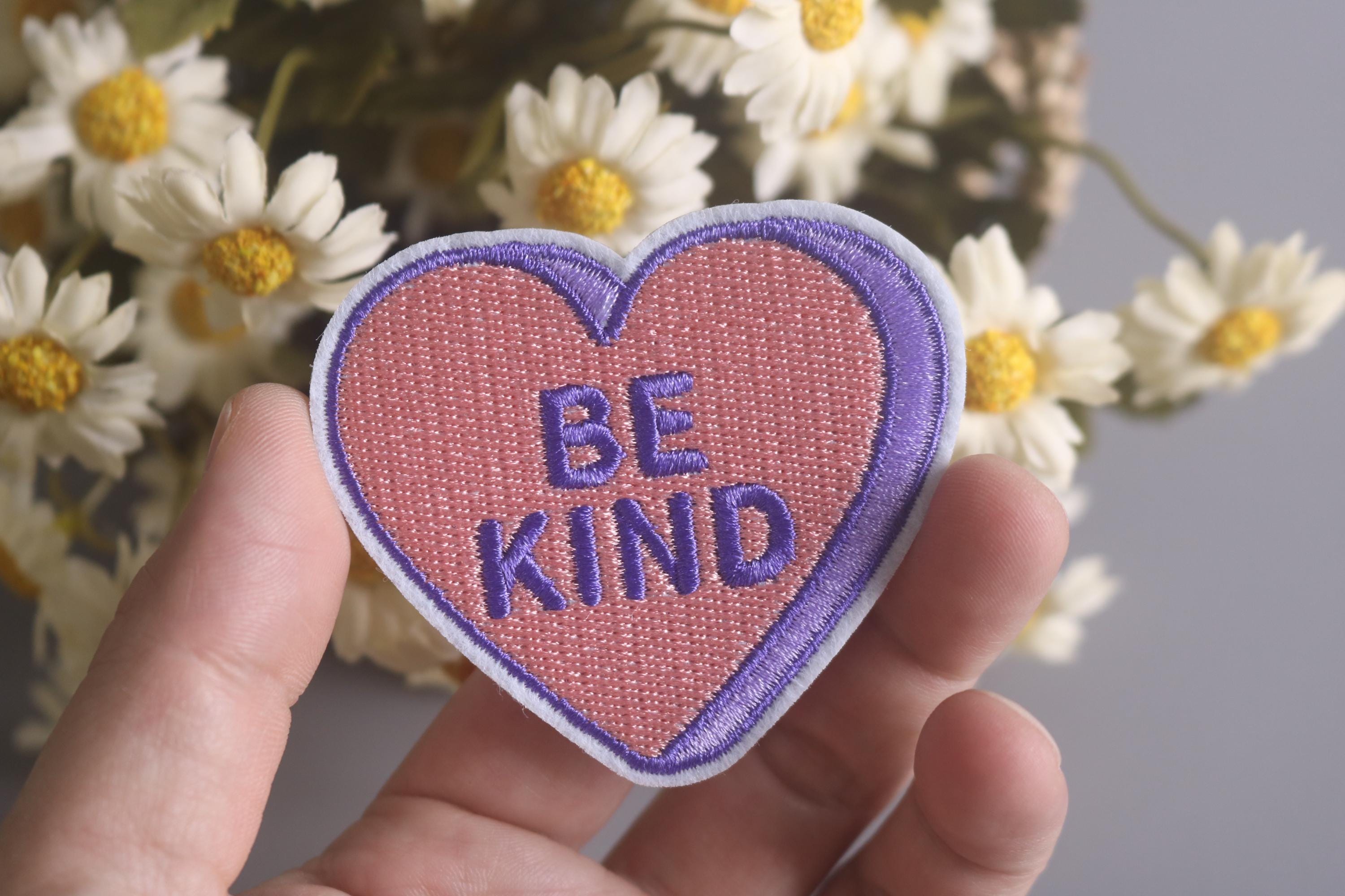 Be Kind Patch, Pink Heart Patch, Iron on Patch, Embroidered Patch ...