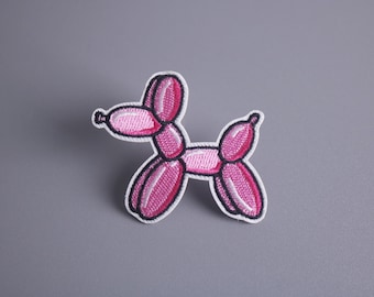 pink balloon dog patch, cute, iron on patch, embroidered patch, funny patch, aesthetic patch, gorgeous patch, applique