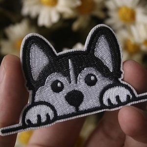 ハスキーのパッチ、かわいい犬のパッチ、子犬のパッチ、アイロンで貼るパッチ、貼るパッチ、刺繍パッチ、面白いパッチ、美しいパッチ、ゴージャスなパッチ