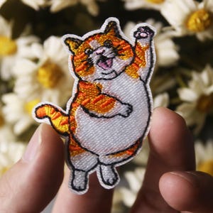 fat orange tabby cat patch, kitty patch, iron on patch, stick on patch, embroidered patch, funny patch, aesthetic patch, gorgeous patch