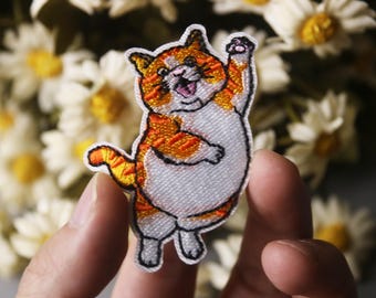 fat orange tabby cat patch, kitty patch, iron on patch, stick on patch, embroidered patch, funny patch, aesthetic patch, gorgeous patch