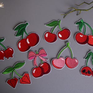 multiple cherries patch, red cherry patch, fruit, iron on patch, embroidered patch, funny patch, aesthetic patch, gorgeous patch, applique