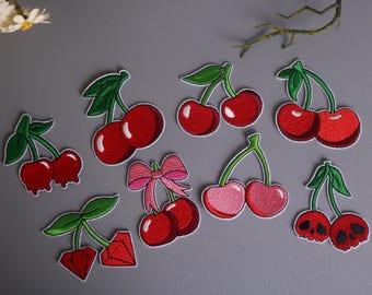 parche de cerezas múltiples, parche de cereza roja, fruta, parche para planchar, parche bordado, parche divertido, parche estético, parche hermoso, aplique