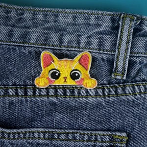 Pink Patch Kitten Cute Tiny Yellow Pocket Kitty Patch, Cat Patch, Iron on Patch ...