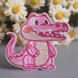 Parche bordado de dinosaurio rosa, aplique termoadhesivo, insignia de dibujos animados, caimán,