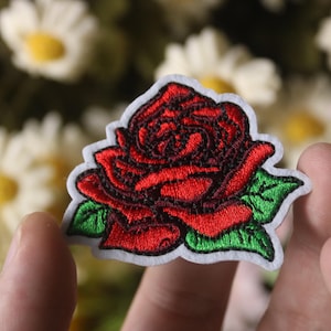 red rose patch, flower patch, iron on patch, stick on patch, embroidered patch, funny patch, aesthetic patch, gorgeous patch