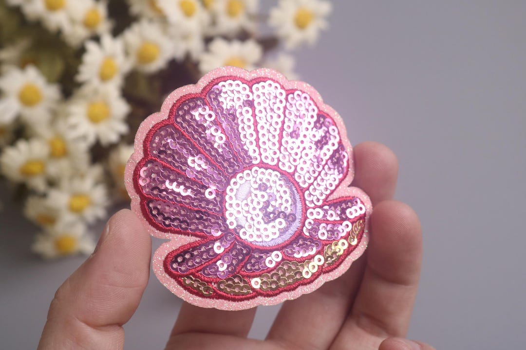 Sequined Pink Pearl Patch,sea Shell Patch, Iron on Patch, Embroidered ...