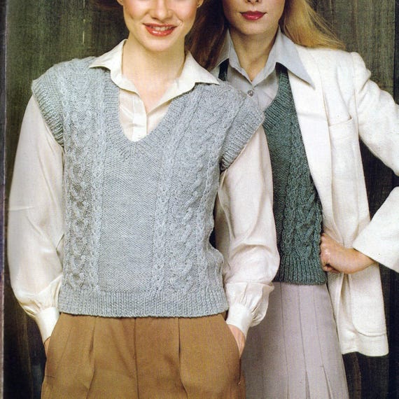 1970er Jahre Damen Zopfmuster Pullover Weste Muster PDF Nur auf