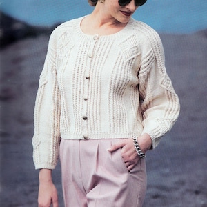 Cable Knit Cardigan - Vintage 1980s Knitting Pattern - PDF Download - English Only