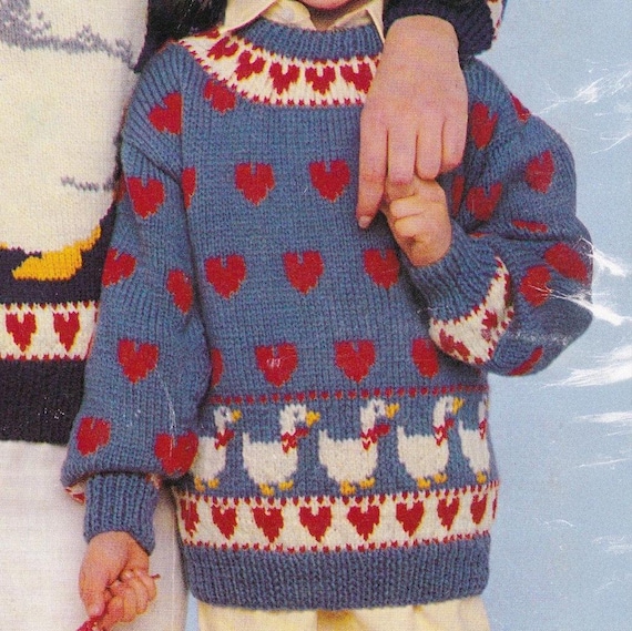 Children's Ducks-in-a-Row Cardigan Knitting Pattern PDF – 1980s Vintage Design – English Only – Instant Digital Download