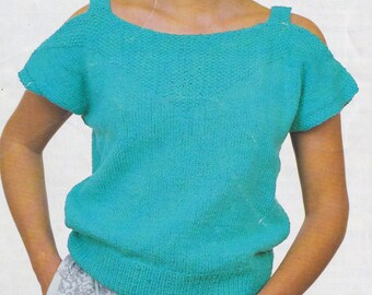 Patrón de camiseta de punto con hombros descubiertos estilo años 80 – Estilo vintage (Patrón en PDF)
