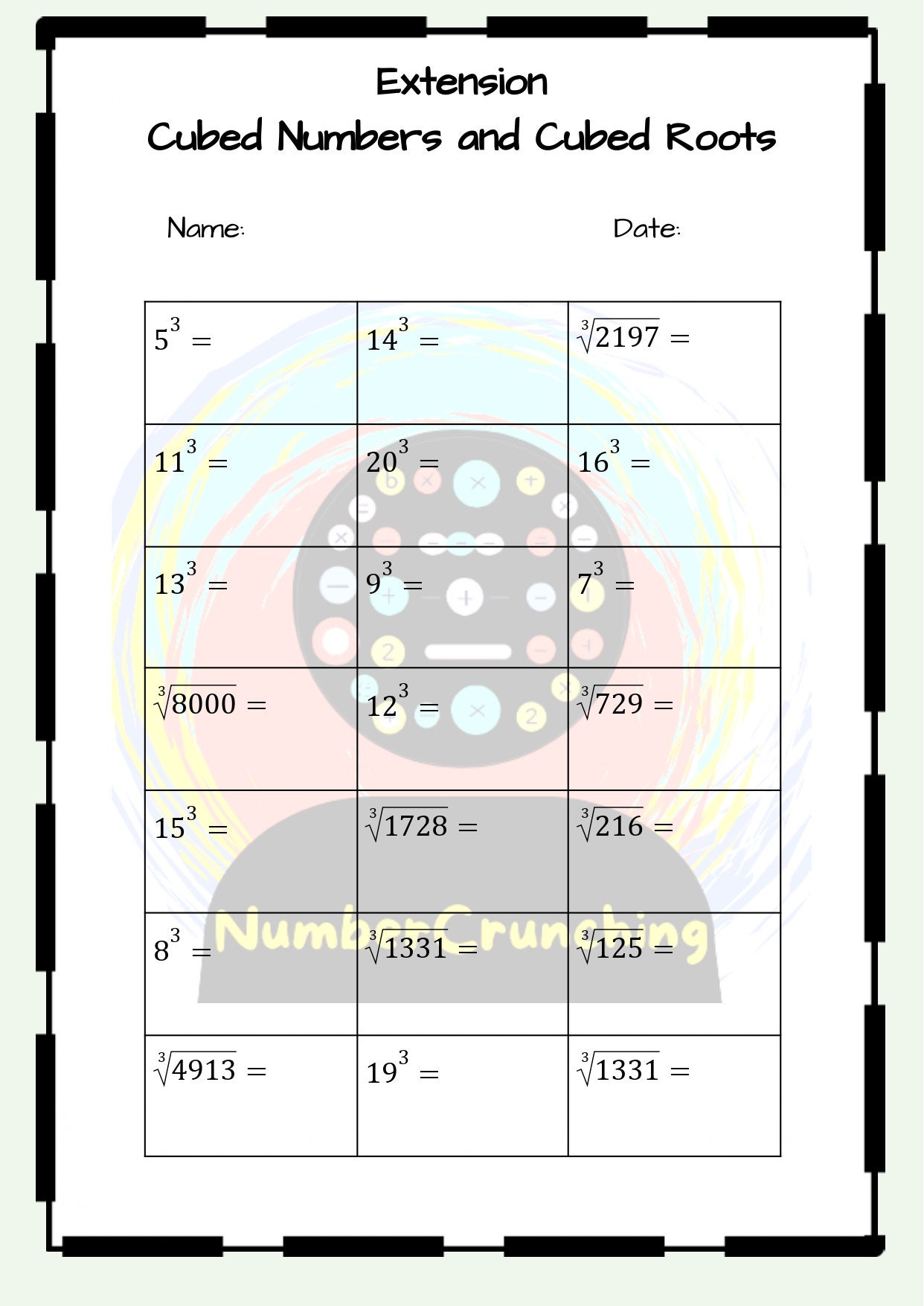 Cubed Numbers 1 to 12 and Cubed Roots Worksheets PLUS Bonus Extension ...