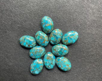 Turquesa azul cobriza, cabujón ovalado, gema suelta, lote de 10 piezas