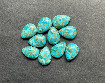 Blue Copper Turquoise, Pear Shape Cabochon Loose gemstone, 10 Pcs Lot