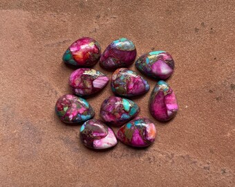 pink Copper Turquoise, Pear Shape Cabochon Loose gemstone, 10 Pcs Lot
