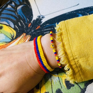Colombian Flag Beaded Bracelet: Adjustable Friendship Jewelry