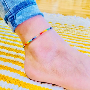 Colorful Beaded Anklet: Gold Thread Summer Foot Jewelry