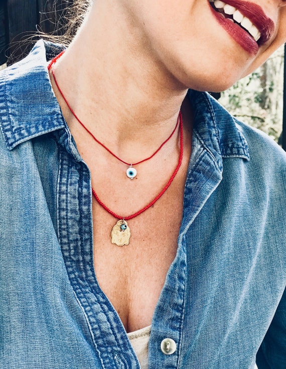 Collar Turco de Ojo Collar Cordon Rojo - Etsy México