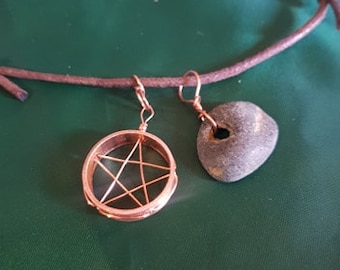 Double Protection- Copper Pentagram and Hagstone.