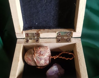 Crystal Healing Box with Pink Granite -Balance, Diplomacy, Self Knowing