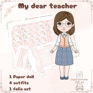 Set de folios de muñecas de papel para maestros, regalo de agradecimiento, encantadora muñeca de papel hecha a mano, recuerdo único de agradecimiento para maestros. El regalo perfecto de agradecimiento.