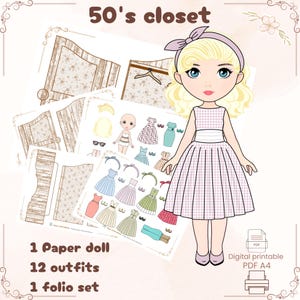 Kit guardaroba Paperdoll anni '50, include 12 abiti vintage. Crea il tuo guardaroba classico. Perfetto come regalo creativo e nostalgico, da collezione.