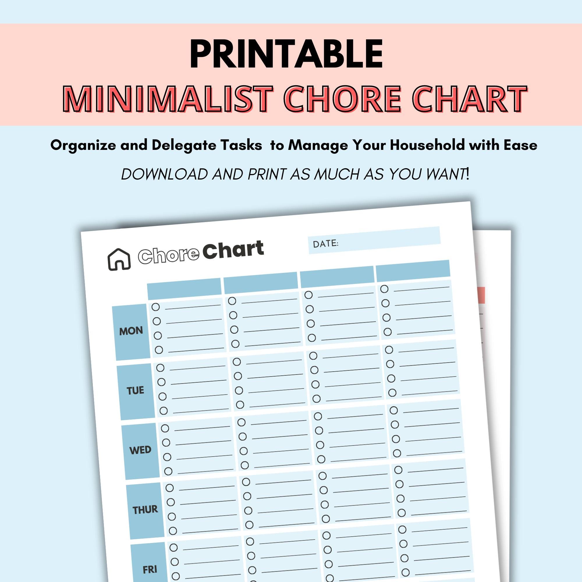 Customizable Weekly Chore Chart Printable| Printable Family Schedule ...