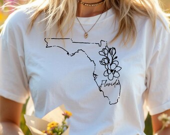 Florida Map Floral T-Shirt | Minimalist Sunshine State Line Art Tee